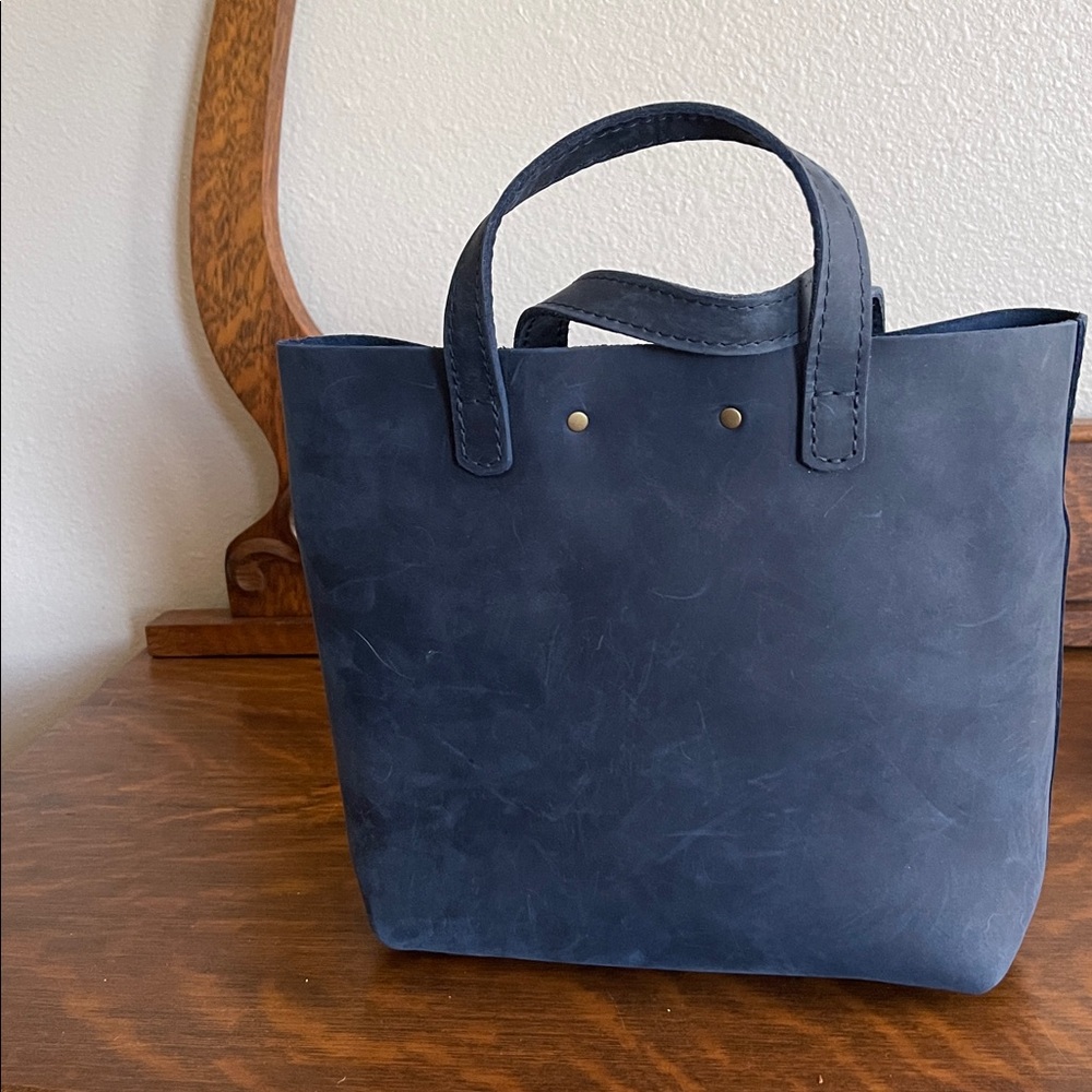 Chic Navy Leather Tote - Picture 3 of 7